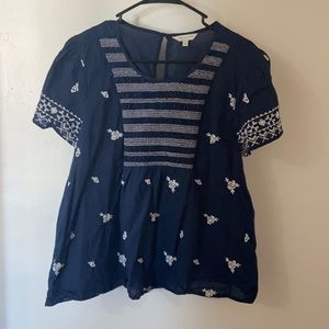 Lucky Brand rosette embroidery top